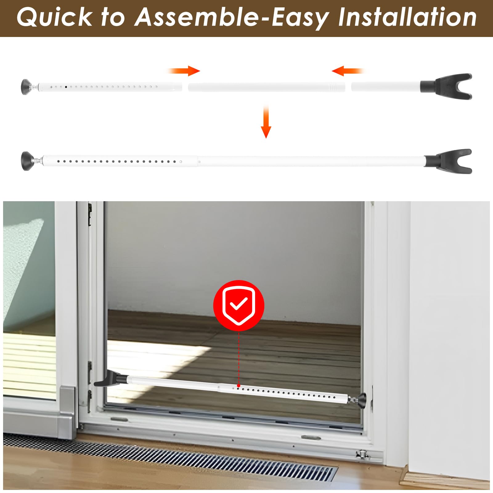 Door Security Bar 44''-55'' Adjustable Door Stopper Removable Sliding Door Safety Bar Door Jammer Bar Patio Sliding Door Lock Bar for Home Apartment - Image 2