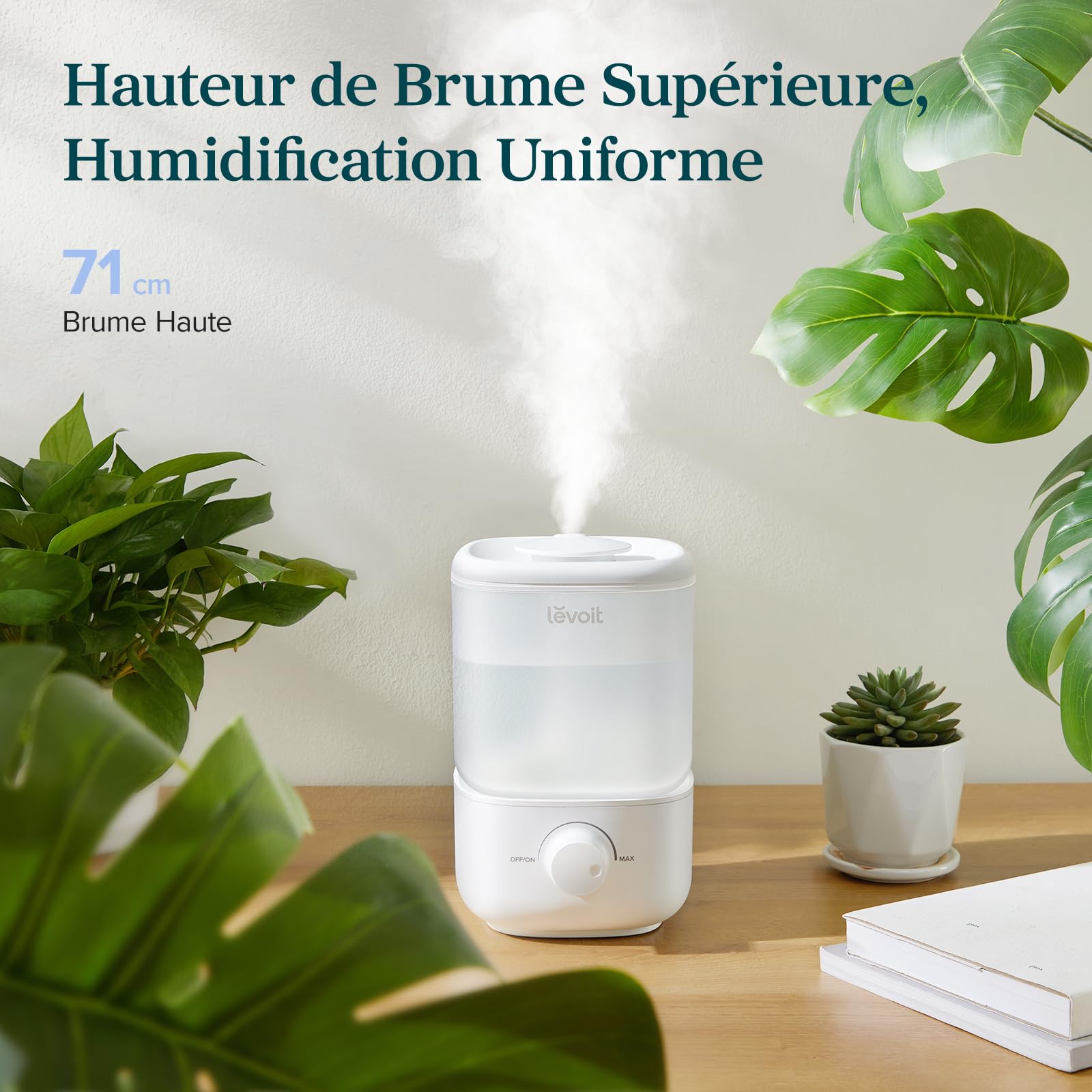 LEVOIT Humidificateur d'air bébé Top-Fill, 2.5 L Jusqu'à 25H, 23 dB Silencieux, Arrêt Auto, Buse à 360°, Mini Conception avec Bouton facile à utiliser sans BPA pour Chambre, Blanc