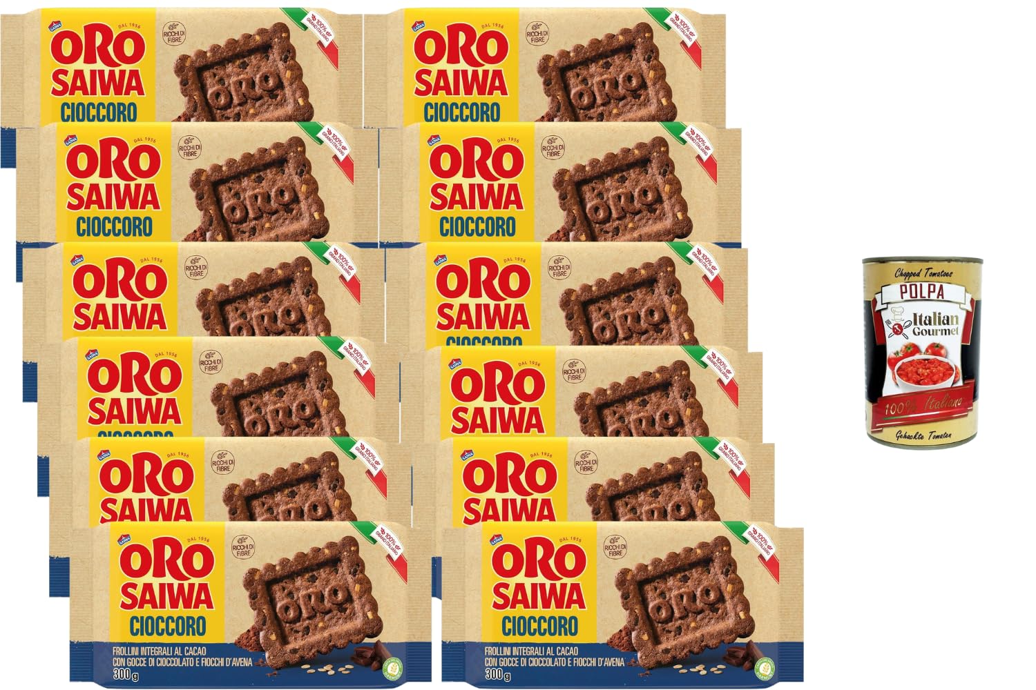 Italian Gourmet Bundle Vollkorn-Kakao-Kekse mit Schokostückchen 12x 300g + Italian Gourmet Polpa Gratis – Italienische Kakao-Frollini mit Haferflocken, ballaststoffreiche Frühstückskekse