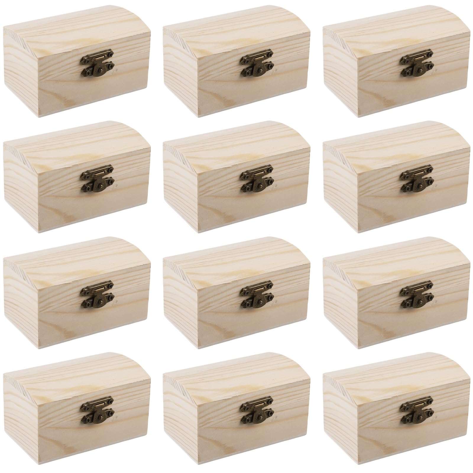 12 pezzi 9 x 5,5 x 5 cm scrigno in legno con coperchio curvo e chiusura in metallo, mini scatola in legno con chiusura vintage, cerniere per feste di compleanno, pirata, regalo