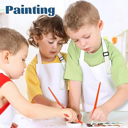 Miniatura 4 de 30 delantales para niños a granel ajustables con bolsillos para niñas, pintura, cocina, hornear, (blanco, L)