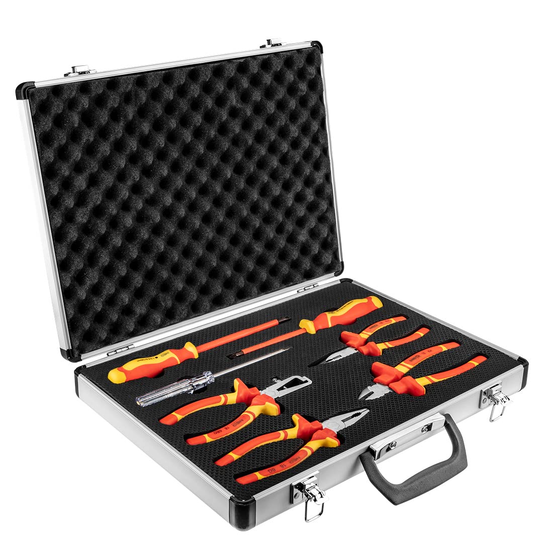 NEO TOOLS Zestaw szczypiec i wkrętaków 1000 V, 7 elementów, dwuskładnikowy uchwyt, do pracy pod napięciem do 1000 V, certyfikat TÜV, 25-letnia gwaranc