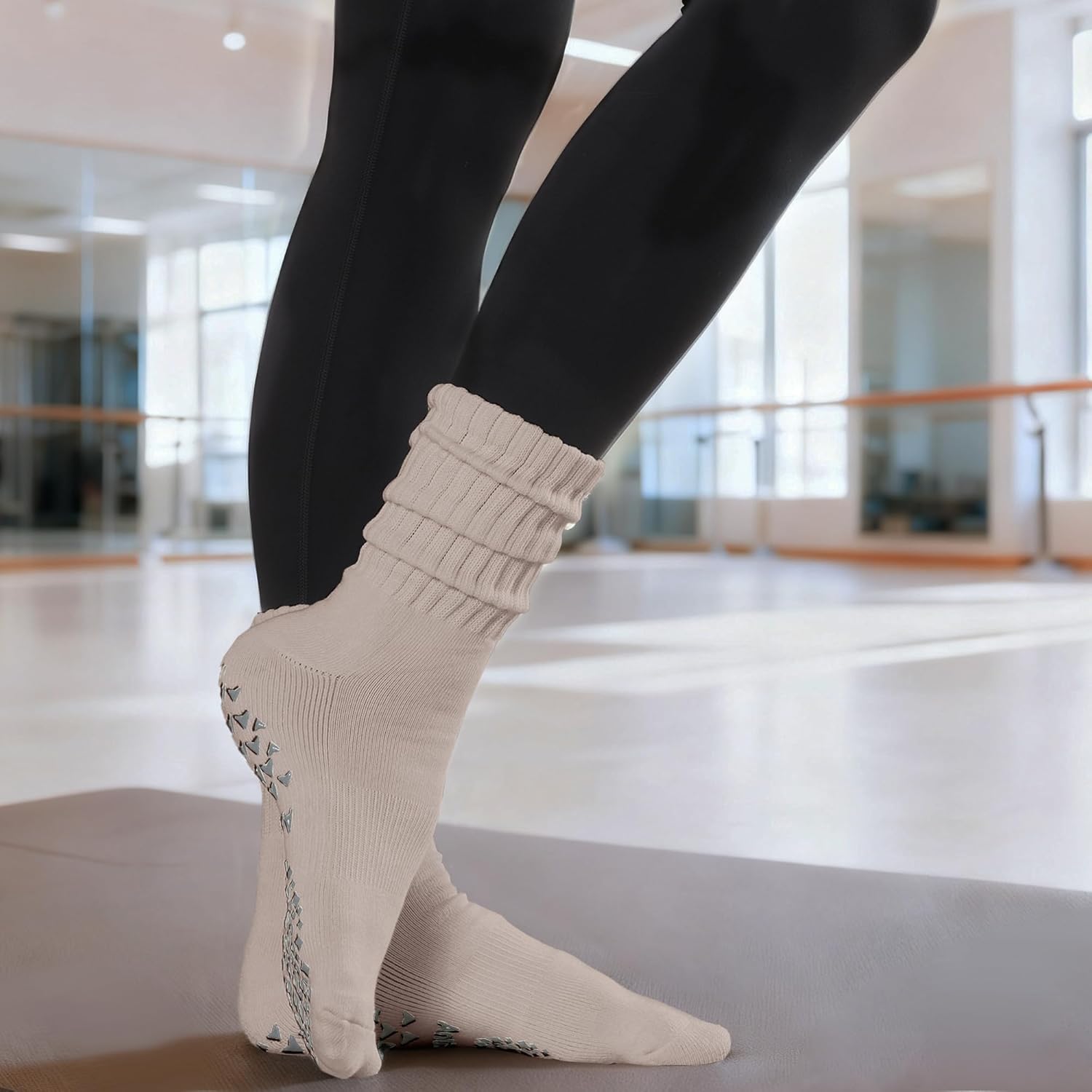 Women’s Pilates Socks with Grips – 3 Pairs Scrunch Crew Non-Slip Yoga Barre Workout Hospital Slipper Slouch Socks - Image 2