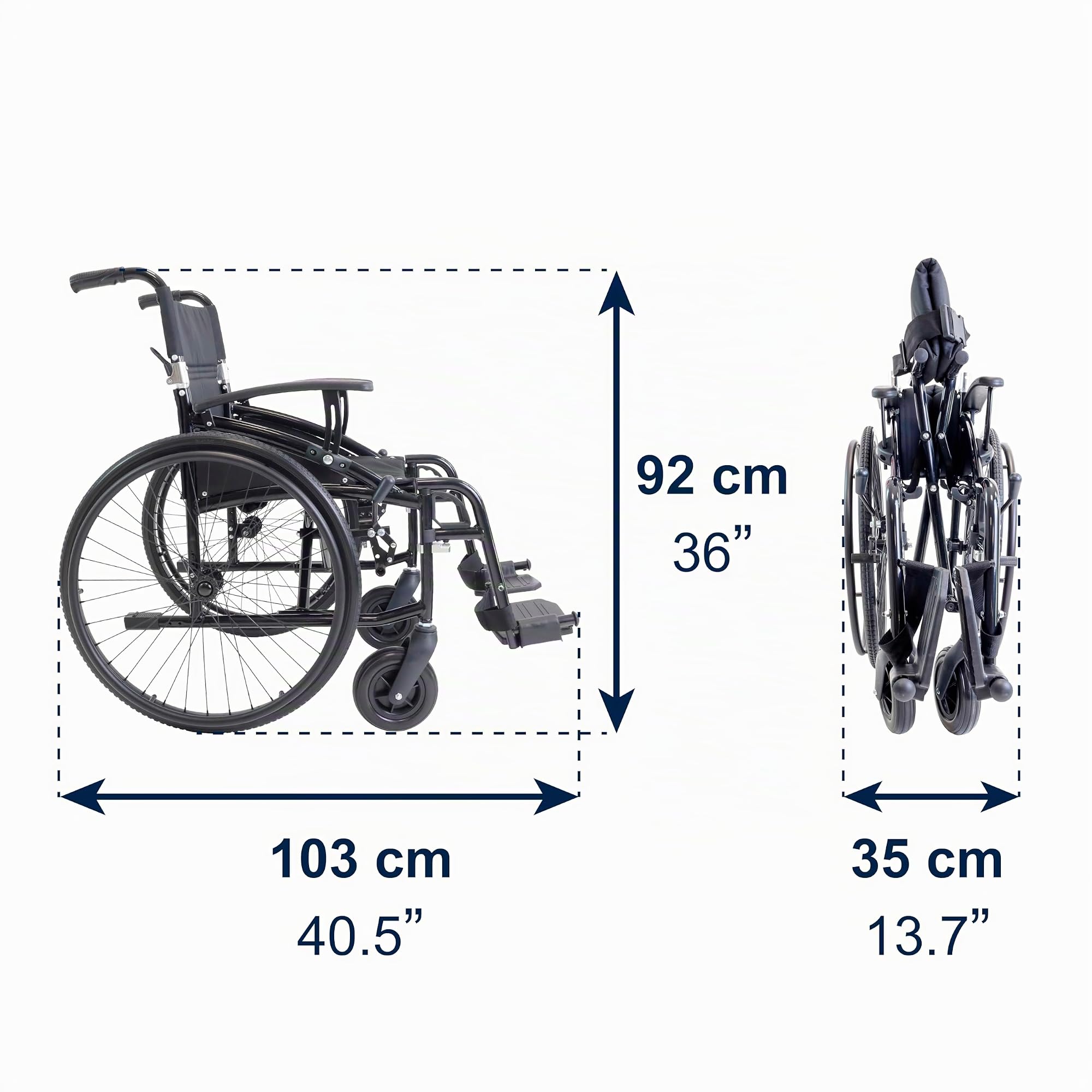 KMINA Sedia a Rotelle Pieghevole Leggera in Alluminio (Seduta 46 cm), Autospinta, Schienale e Poggiapiedi Ribaltabili, Braccioli Regolabili, Cintura e Freno a Mano