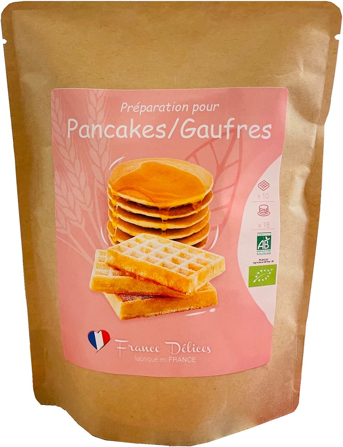 FRANCE DÉLICES - Préparation Pâtisserie 2-En-1 Pour Pancakes Et Gaufres Bio - Petit Déjeuner Ou Goûter Gourmand Et Naturel - Prêt En 5min - Fabrication Artisanale En France - 4/6 Pers. - 300g