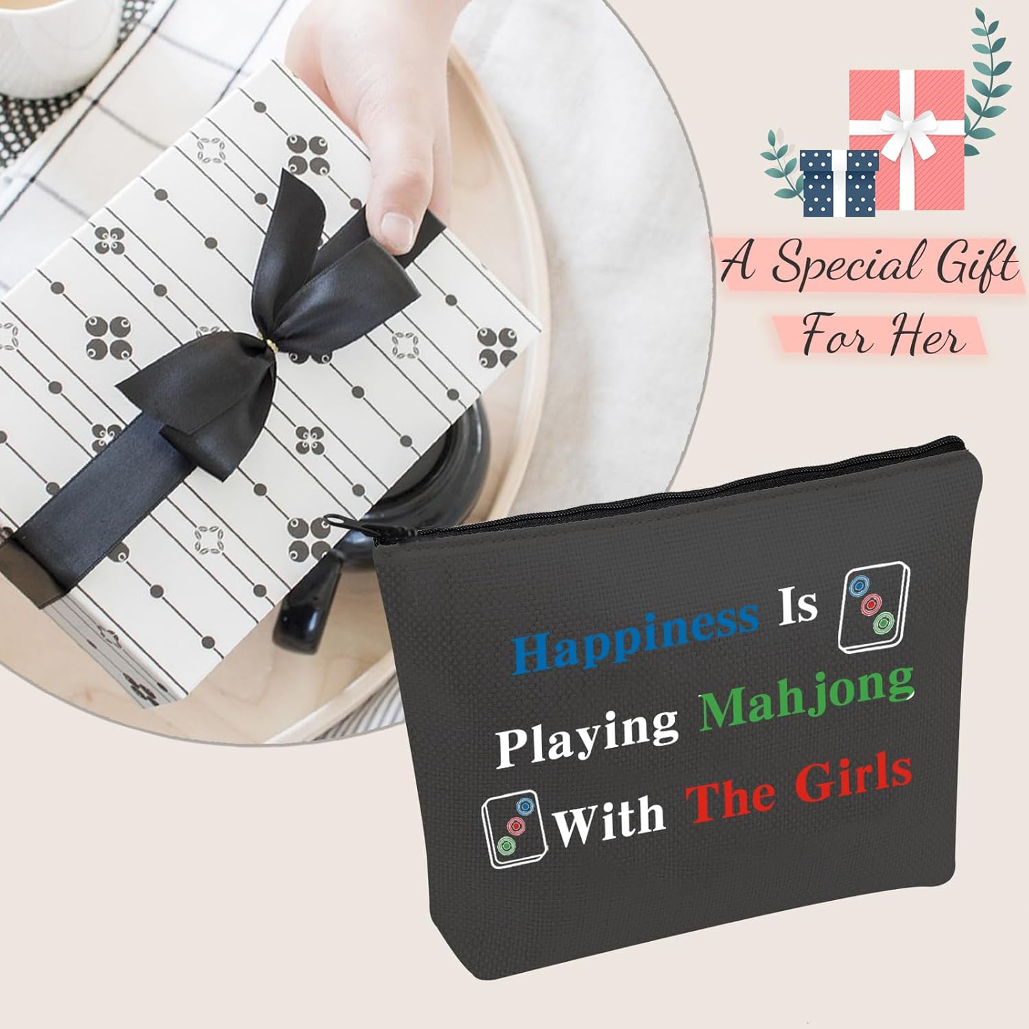 JXGZSO Mahjong Bag - Happiness Is Playing Mahjong With The Girl Board Game Bag