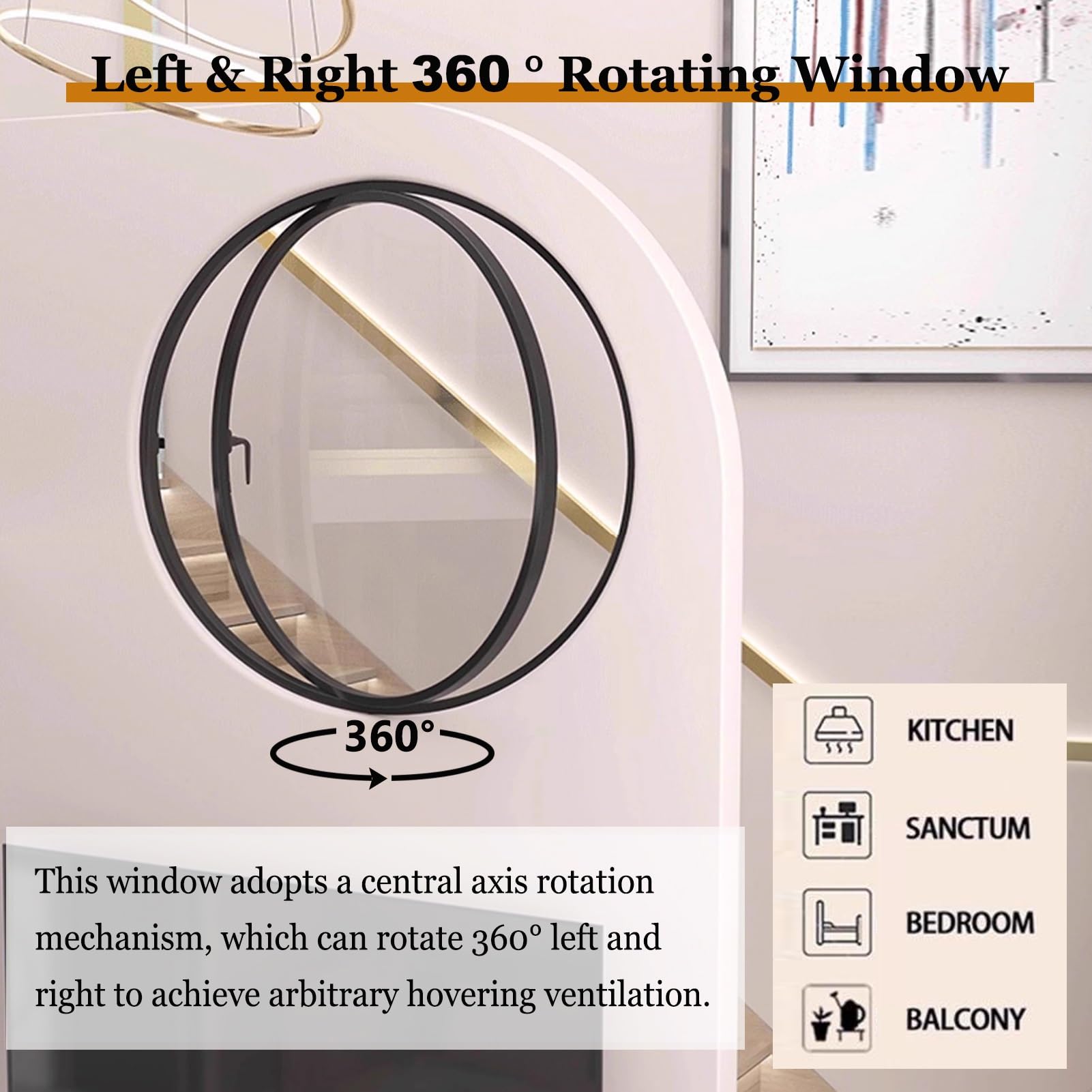 Finestra Girevole con ASSE Centrale Rotondo, finestre di Ventilazione girevoli a 360° con Maniglie, Finestra Artistica in Vetro scanalato con divisorio d'ingresso per soffitta (BIA