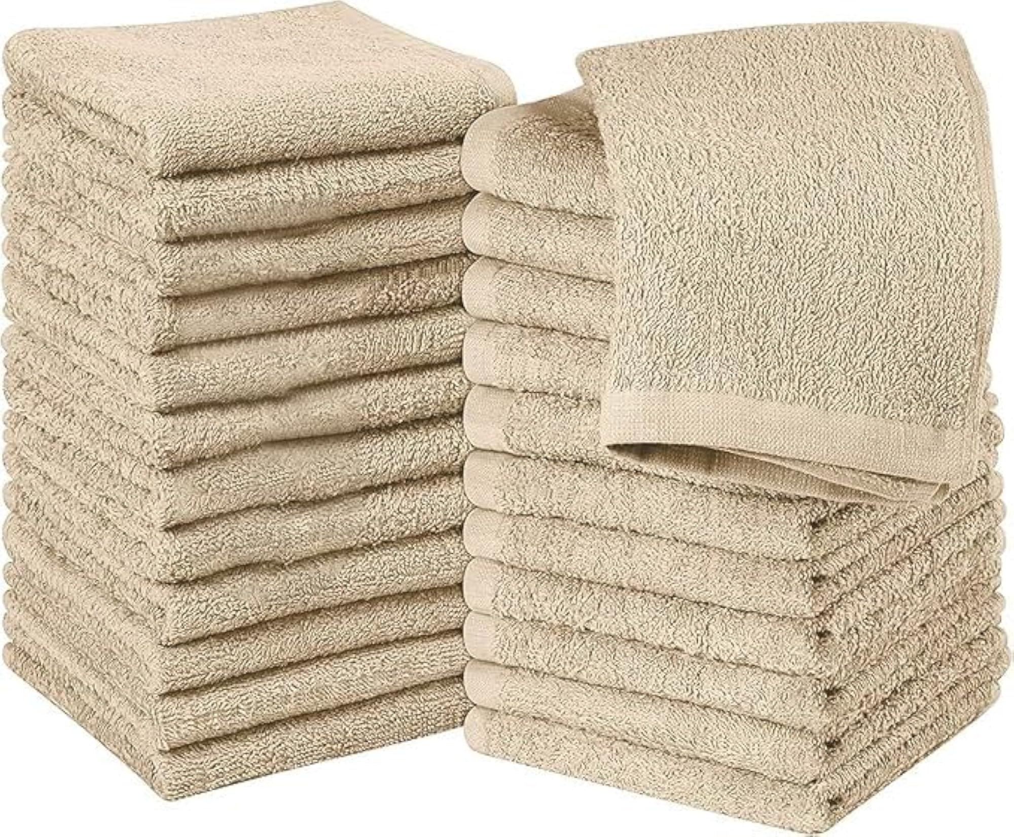 100% Cotton Face Towels, Tan Combo Pack of 20