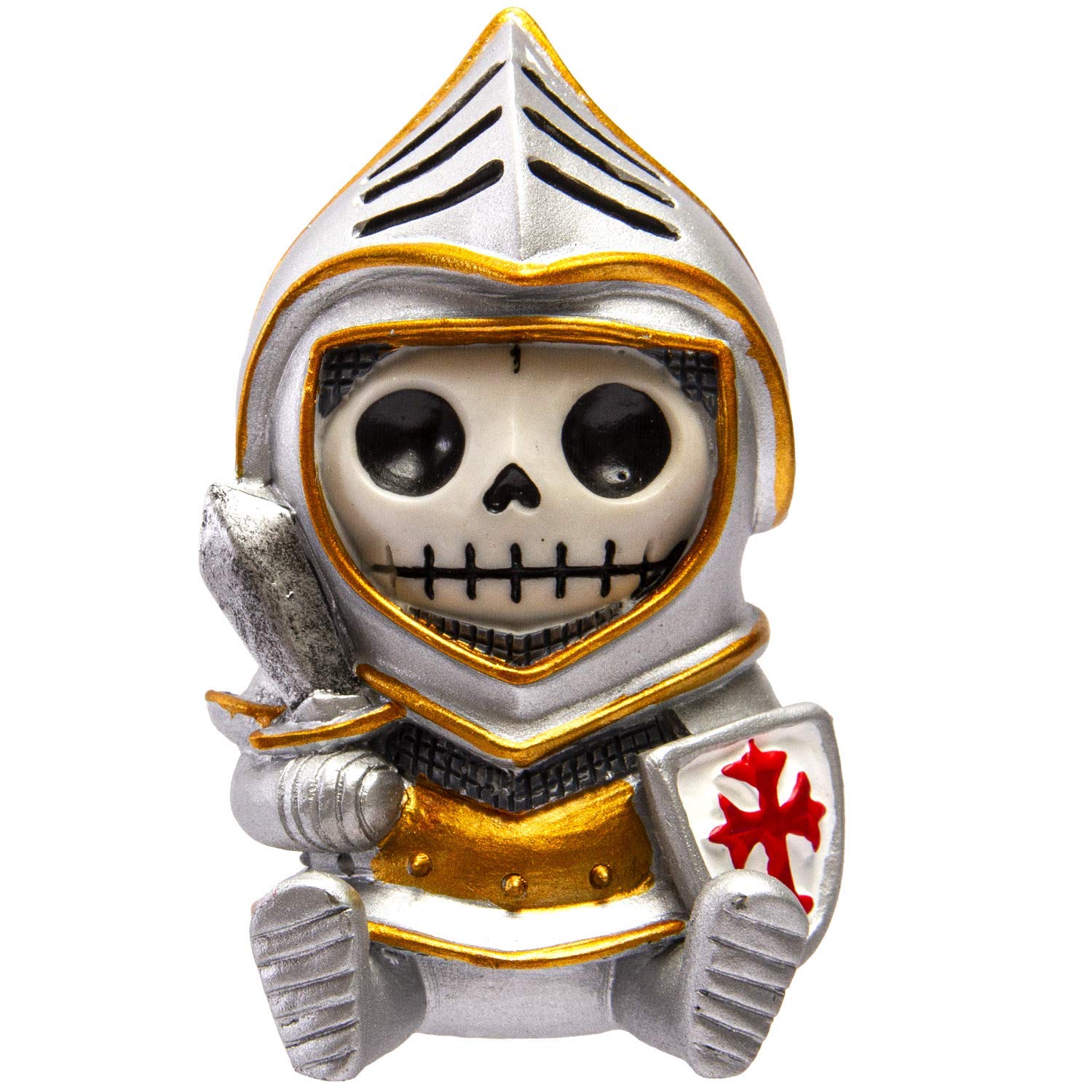 Furrybones Summit Collection Knight Sir in Shining Armor Figurine Decorative Signature Skeleton in Medieval Knight Holding Sword and Shield Costume 3 Inch Tall Collectible Statue