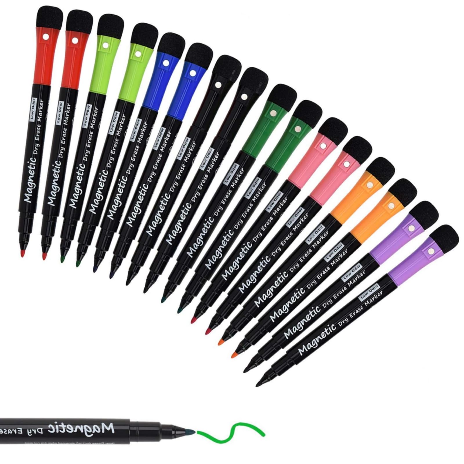 Willingood Whiteboard Stifte, Magnetische Whiteboard Marker mit Schwamm, Trocken Löschbare Folienstift mit Radiergummi Weißwandstifte für Tafel Schule Büro, 12 Stücke Schwarz