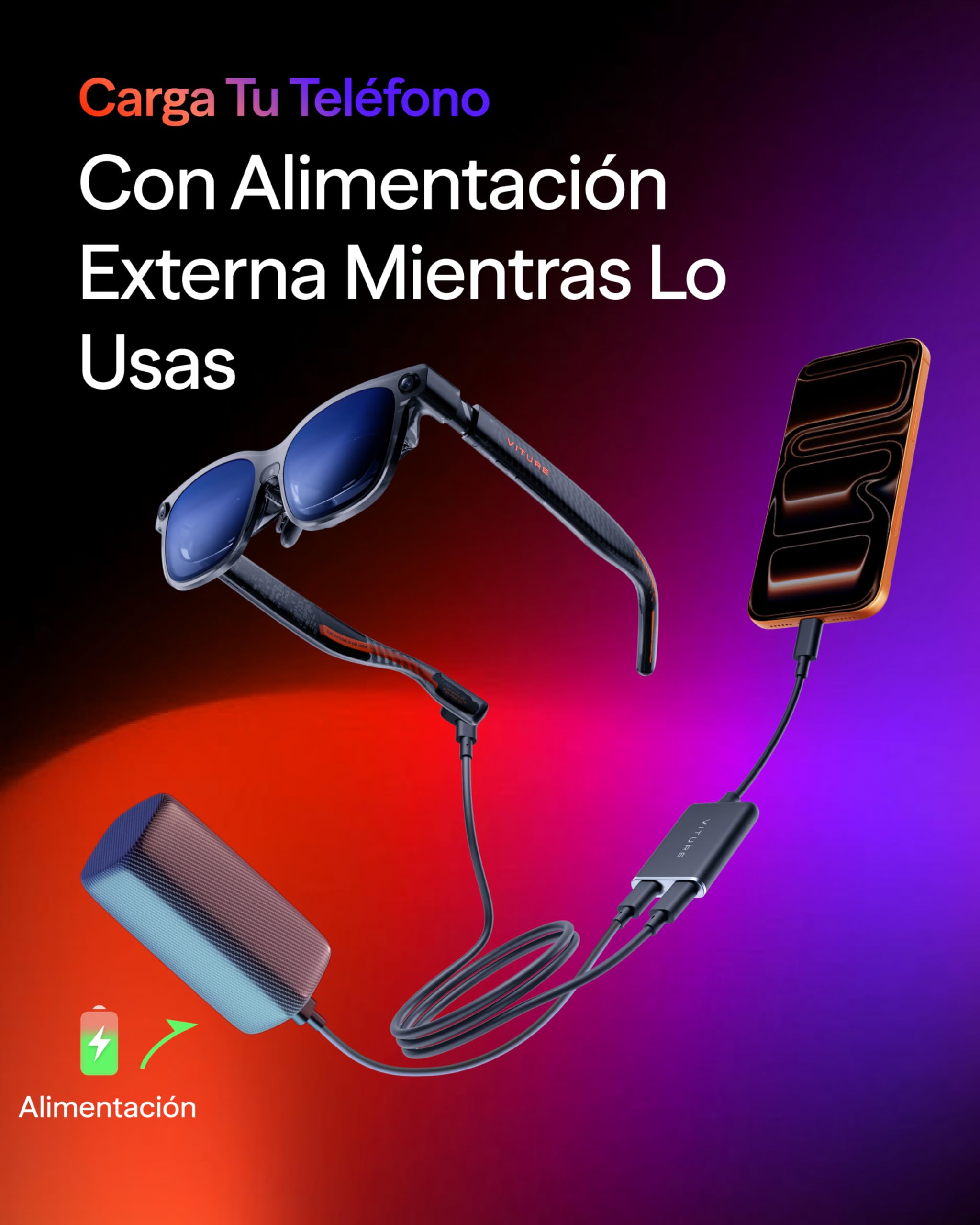 VITURE USB-C a Gafas y Adaptador de Carga, Carga y Juego, Switch, Steam Deck