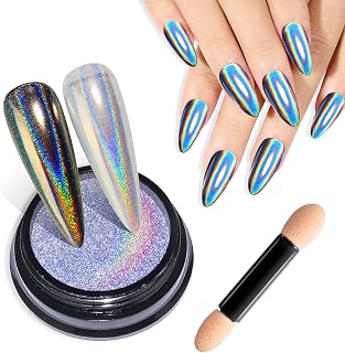 Magic Chrome Nail Powder: Iridescent Mirror Holographic Nail Powder,Metallic Pearl Effect Laser Chrome Nail Powde r for Salon Home Nai l Art DIY Design