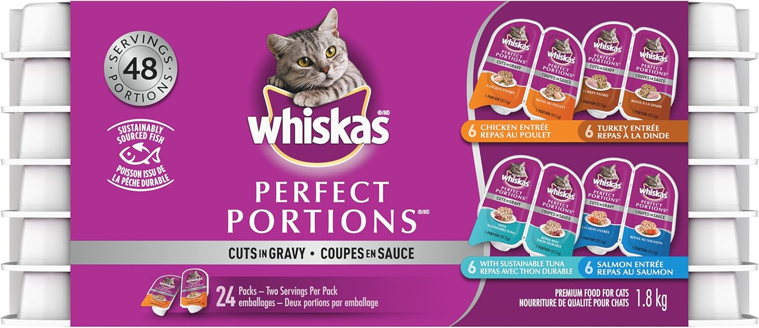 whiskas Perfect Portions Wet Cat Food Cuts In Gravy Chicken, Turkey, Salmon and Tuna, 75g (24
