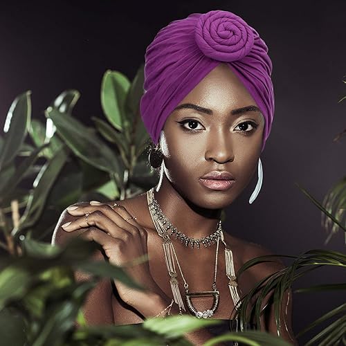 Vista 5 de SATINIOR 6 Pieces Turbans Head Wraps for Women Soft Pre Tied Knot Fashion Cancer Turban Chemo Headwear Cap Headwrap Hat