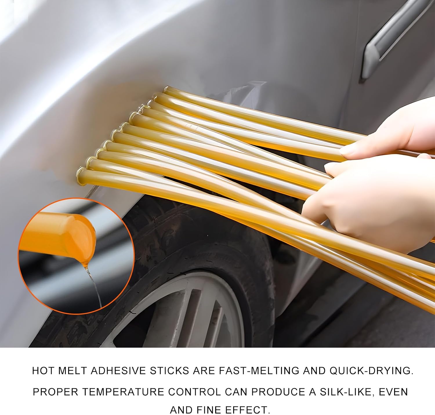 32PCS Dent Repair Glue Sticks, 0.43" Dia×8" Long PDR Glues Paintless Auto Body Dents Remover, Strong Viscosity Hot Melt Glue Sticks for Car Repair Precision Dent Removal (Yellow)