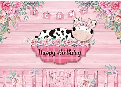 Amazon Allenjoy 7x5フィート 牛のテーマ 女の子 ハッピーバースデー 背景 ピンクウッド フラワープライス 女の子 1歳の誕生日 背景 子供用 かわいい牛 ピンク 農場 誕生日背景 パーティー用 Maijoeyy バックペーパー 背景布