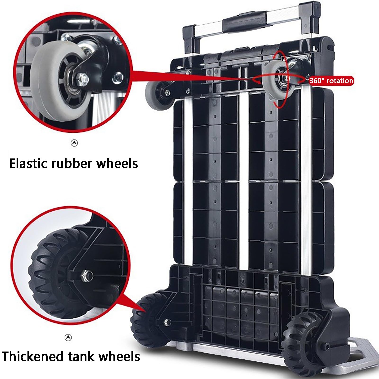 Carro de Plataforma con Ruedas, Carretilla Manual Plegable, Capacidad de Carga 100 Kg, Barra de Tracción Oculta de Aleación de Aluminio, para Compras, Mudanzas, Camping