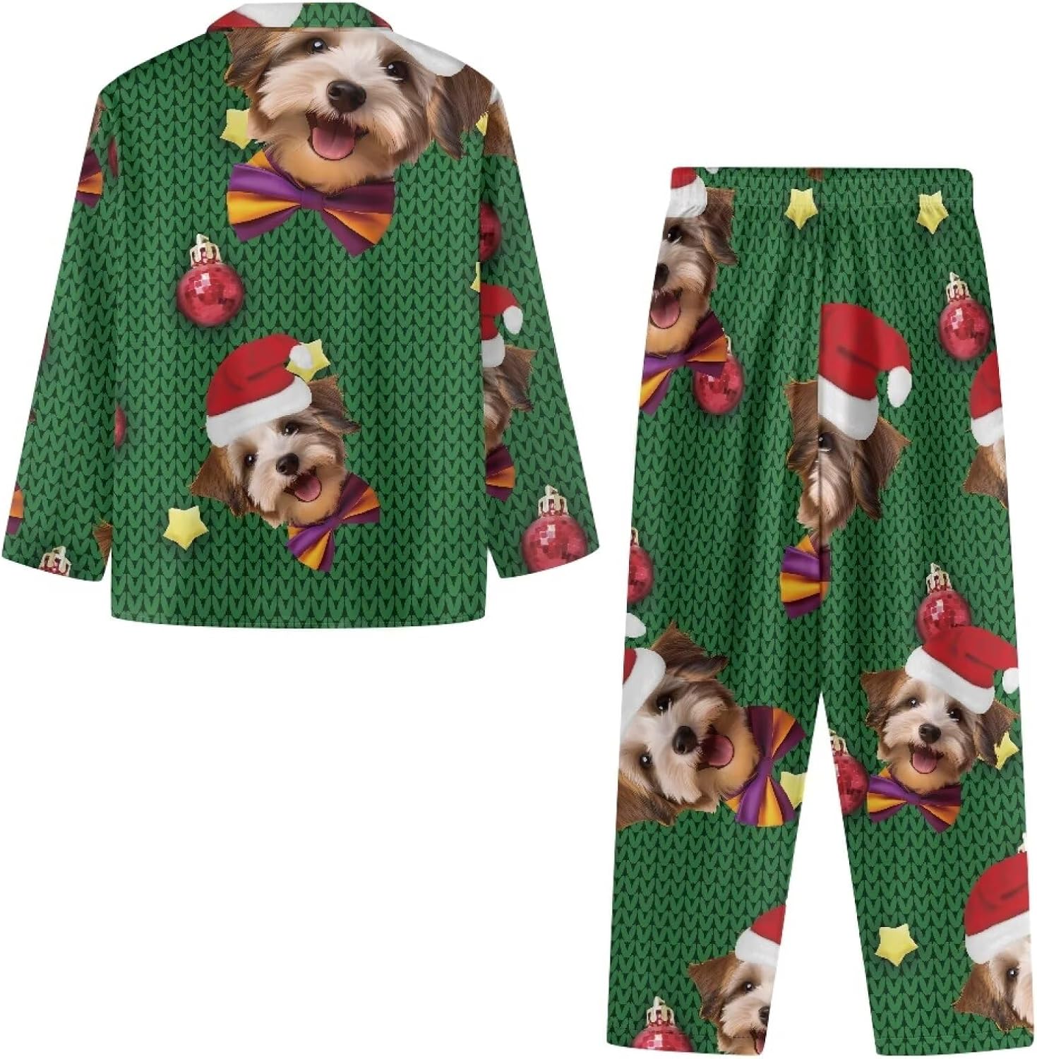 AmzPrint Men's Pajama Set Long Sleeve Button Down Fun Christmas Tree Snowmen Print Pink Christmas Pajamas Pants Men