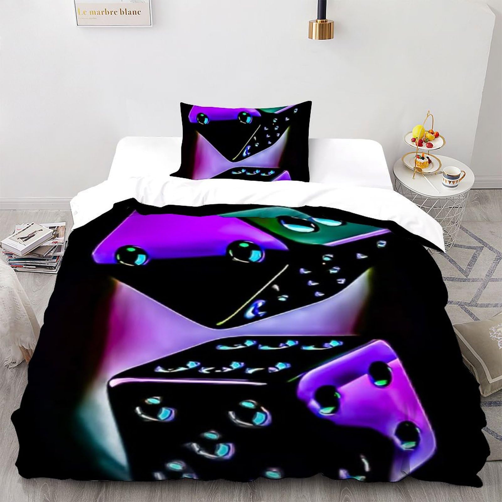 Housse de couette 135x200cm microfibre violette avec motif imprimé 3D haute définition