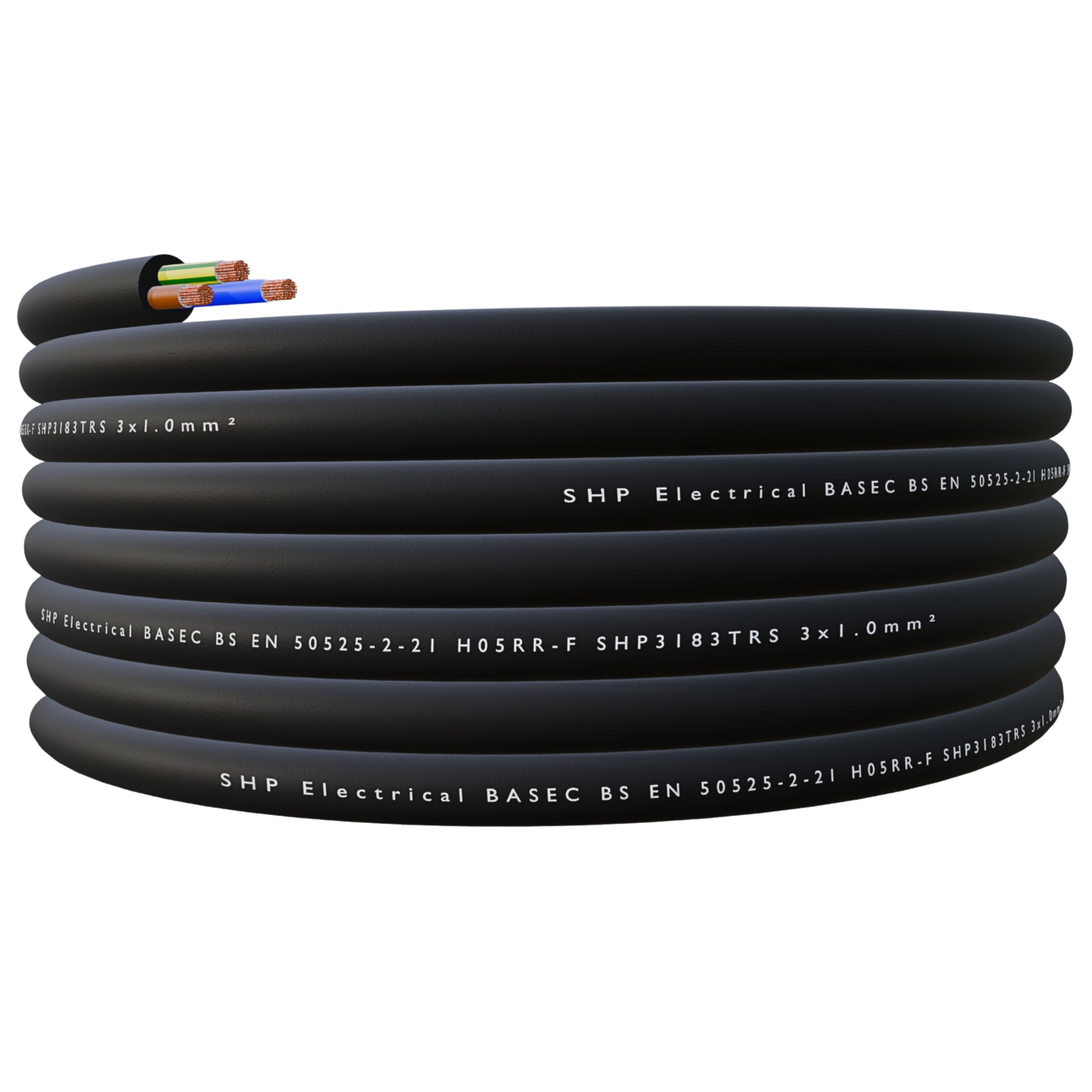SHPELEC® H05RR-F 3 Core Flexible Rubber Cable, Premium Electrical Wire for Indoor and Outdoor Use, 1.0mm, 1.5mm, 2.5mm 5m