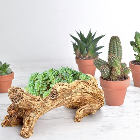 Atyhao Driftwood Planter Sculpture - Multilayer Log Planter Artificial Tree Root, Resin Creative Imitate Driftwood Wood Stump Flower Pot, Container Gardening