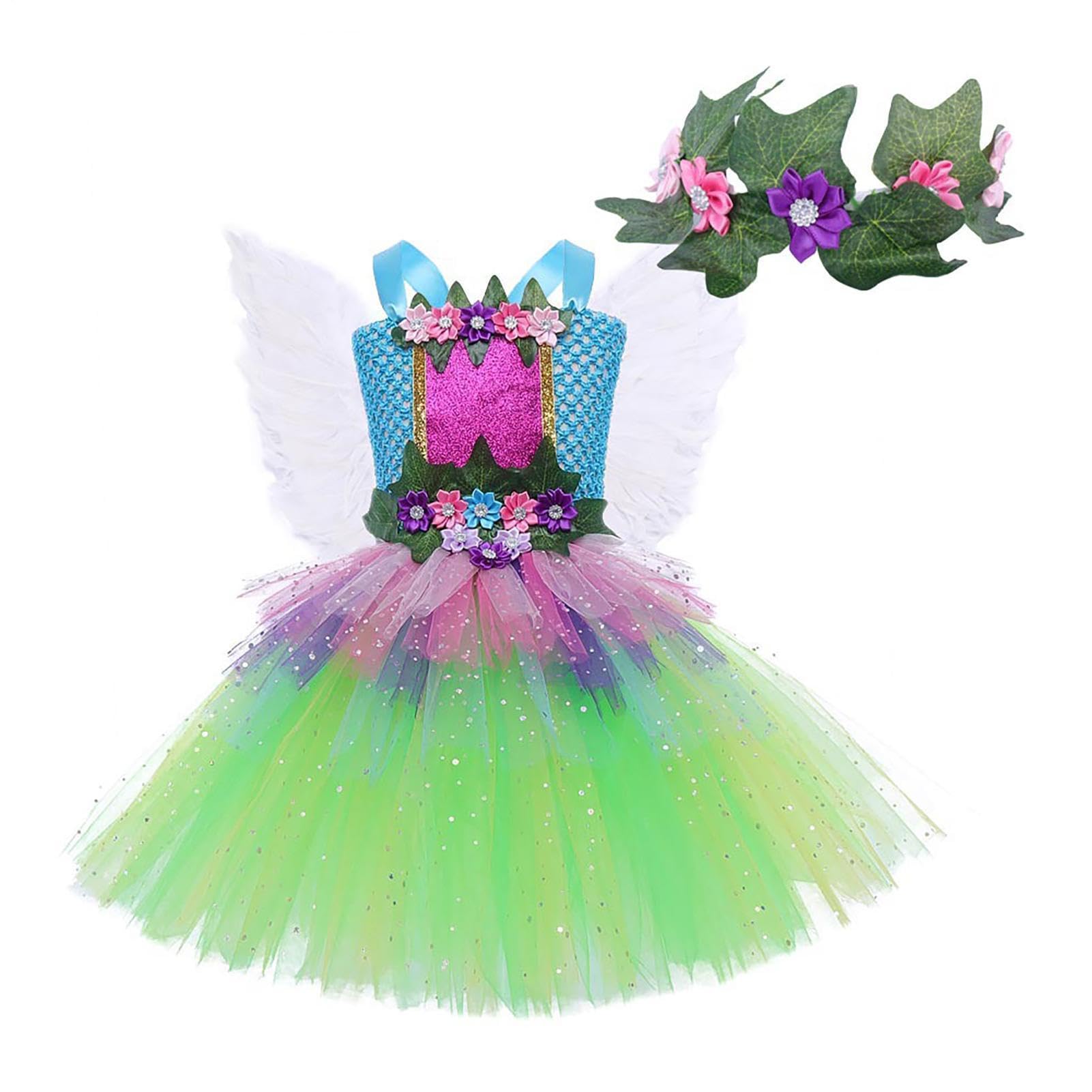 Generico Costume Da Fata Per Bambine Vestito cosplay di Halloween con | Copricapo da Principessa Per Compleanno, Cosplay, Carnevale, Capodanno, Matrimonio, Eventi