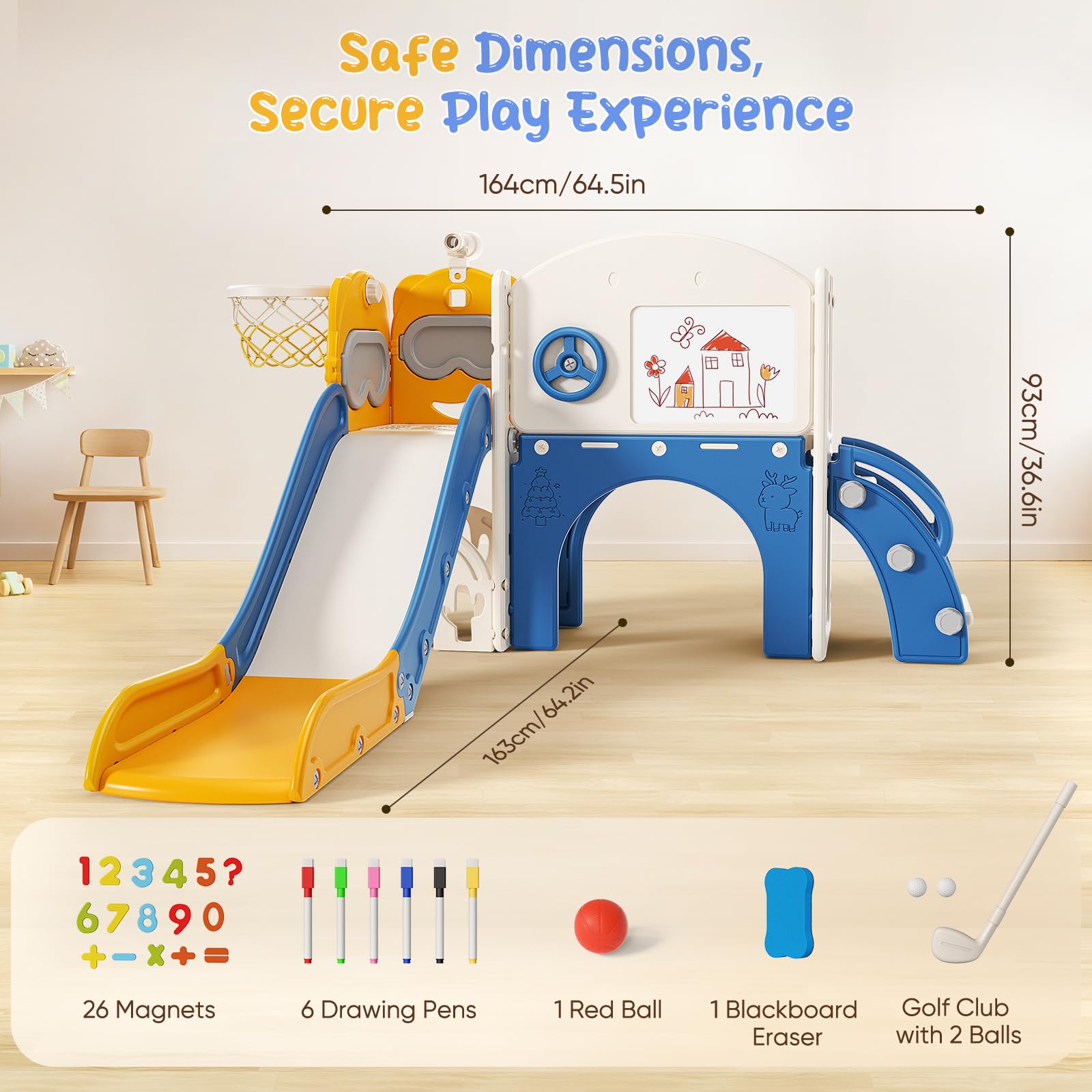 Set de tobogán 10 en 1 para niños pequeños con Pizarra para Jugar en Interiores y Exteriores