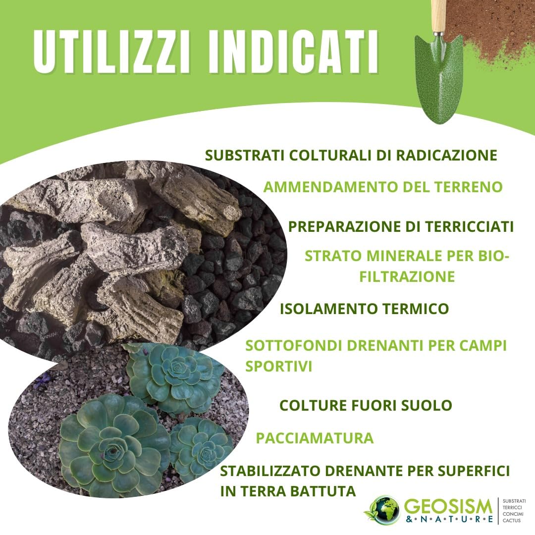 GEOSISM & NATURE - Lapillo vulcanico nero setacciato, granulometria fine, 100% naturale, per giardinaggio, drenaggio, pacciamatura, vasi e terrari (30/50 mm - Singolo da 14LT)