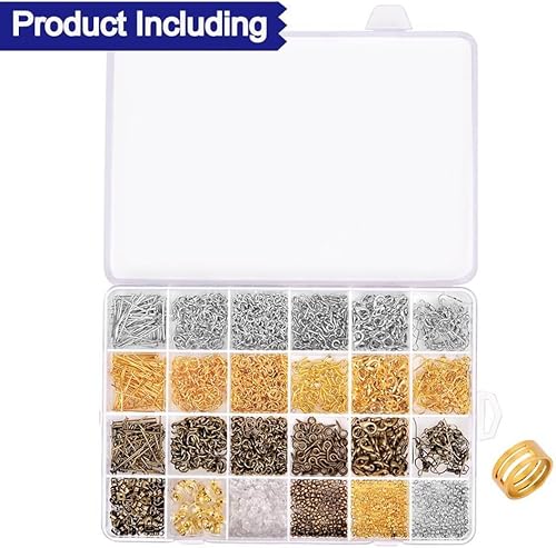 Miniatura 3 de Paxcoo Kit de 2880 piezas de suministros para fabricación de joyas con anillos de salto abiertos, cierres de langosta, cuentas de engarzado,