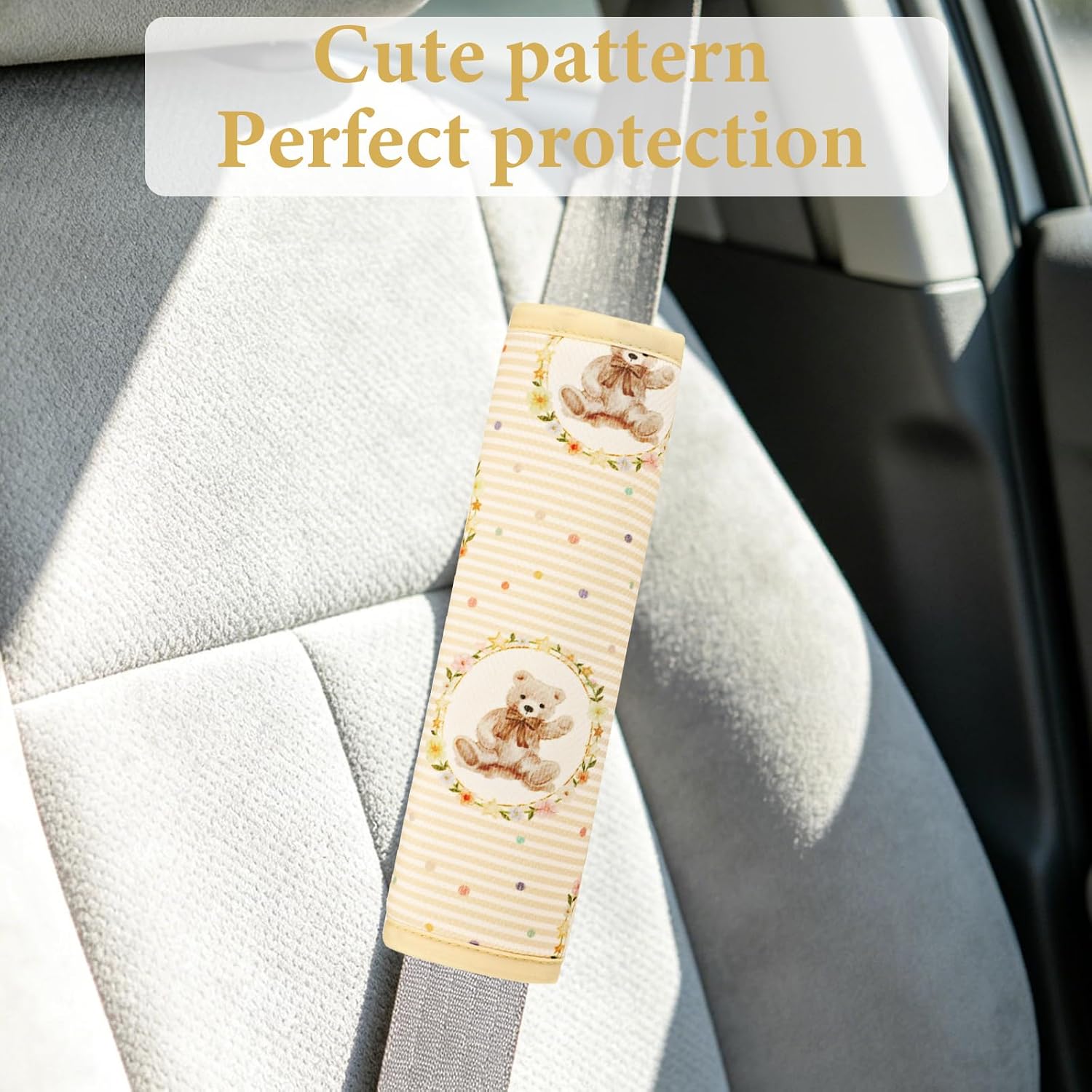 Hooyax Kids Seat Belt Cover Pad & Shoulder Pads Set, Child Car Seat Belt Adjuster Cushion Protector for Boys Girls, Soft Safety Belt Comfort Accessories for Travel(Bear)
