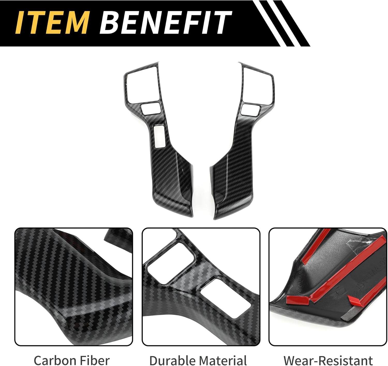 2 Pcs Steering Wheel Cover Trims for Toyota Tacoma 2016-2023 Steering Wheel Panel Decor Sticker Carbon Fiber Pattern ABS Black