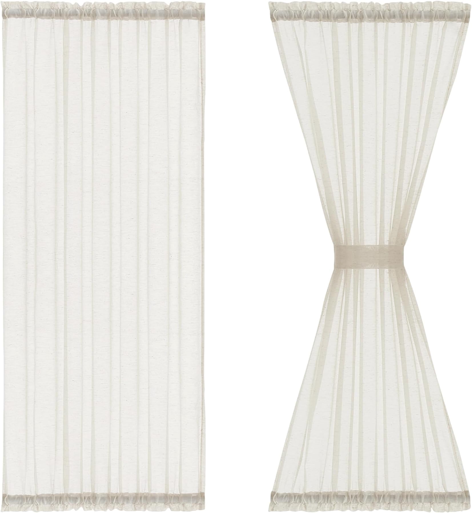 FMFUNCTEX Linen Sheer French Door Curtain Panels 72 Inch Long Flax Linen Double Window Draperies for Front Sliding Glass Door, Rod Pocket, 2 Panels
