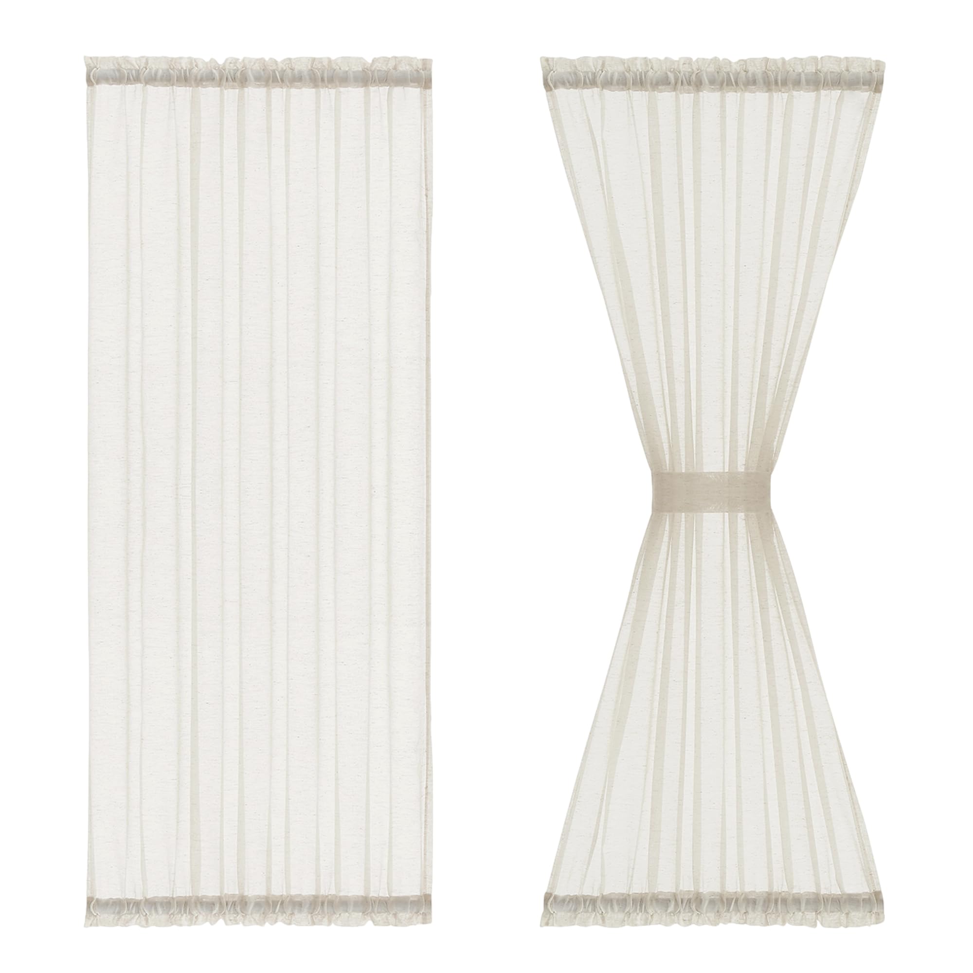FMFUNCTEX Natural French Door Curtains 72 Inches Long, Linen Sheer Privacy Glass Door Curtain 52 inch Wide, Sidelight Curtain with Tiebacks for Front Door Patio Glass Door Windows, Rod Pocket 2 Panels
