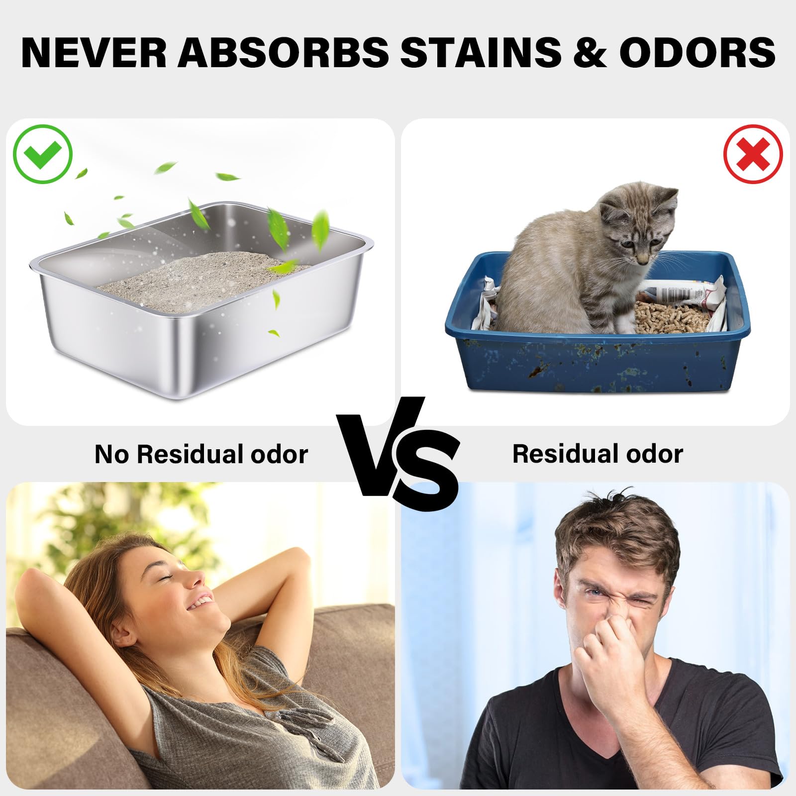 FUTAM Stainless Steel Litter Box 2 Pack, Metal Litter Box for Cat, Easy Clean Non Stick Easy Entry No Smell Steel Litterbox for Kitty/Rabbit - image 3