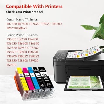 PGI-280XXL CLI-281XXL Ink Cartridges Replacement for Canon, 5-Pack (PGBK, BK, C, M, Y), Super High Yield Compatible with Canon PIXMA TR8620 TR8520 TS8320 TS8220 TS9520 TS9120 Printers