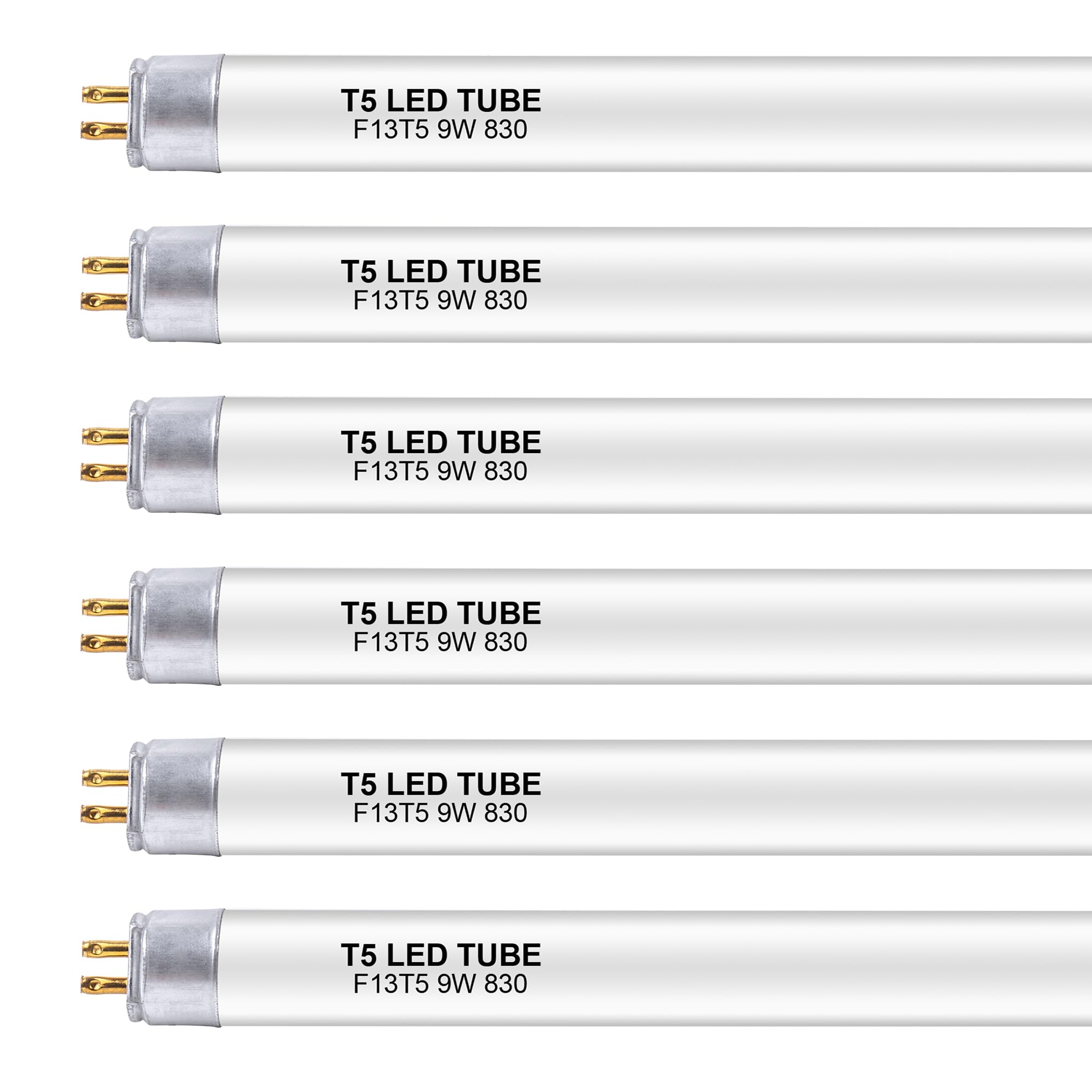6 pack 21 inch f13t5/ww led replacement bulbs, 3000k warm white, t5 led 9 watts replace fluorescent bulb with led, replacement tube for counter and cabinet fixture