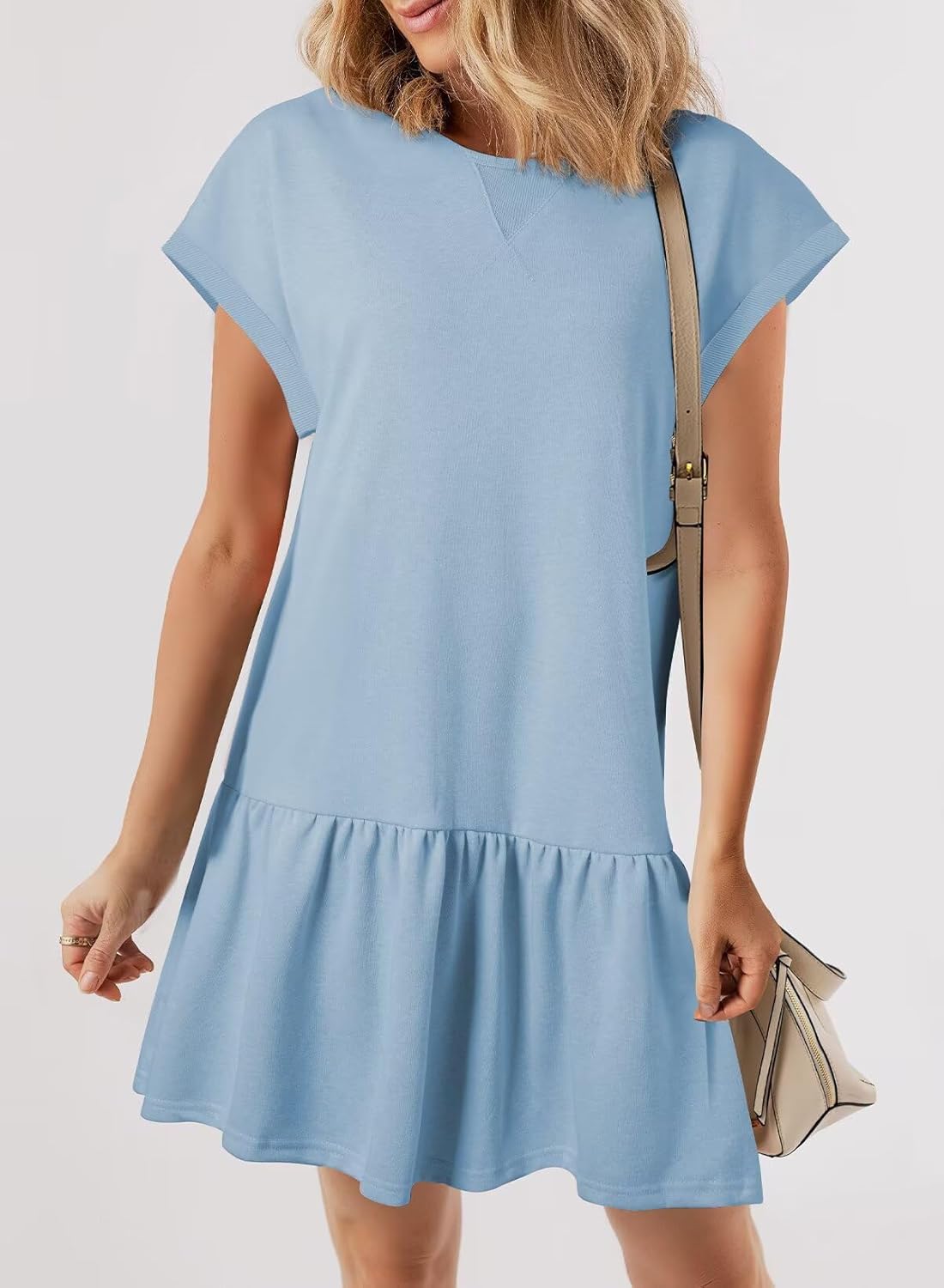 BLENCOT Womens Summer Dresses Casual Cap Sleeve Spring Ruffle Mini Sporty Sweatshirt Trendy Tshirt Dress - Image 2