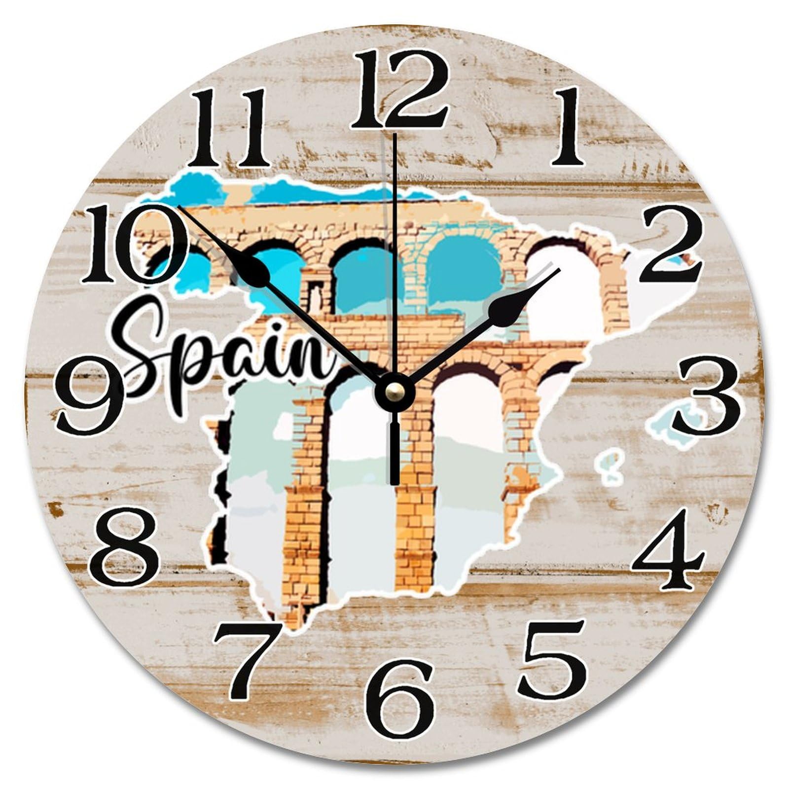 Horloge murale en bois Espagne de 25,4 cm silencieuse pour salon