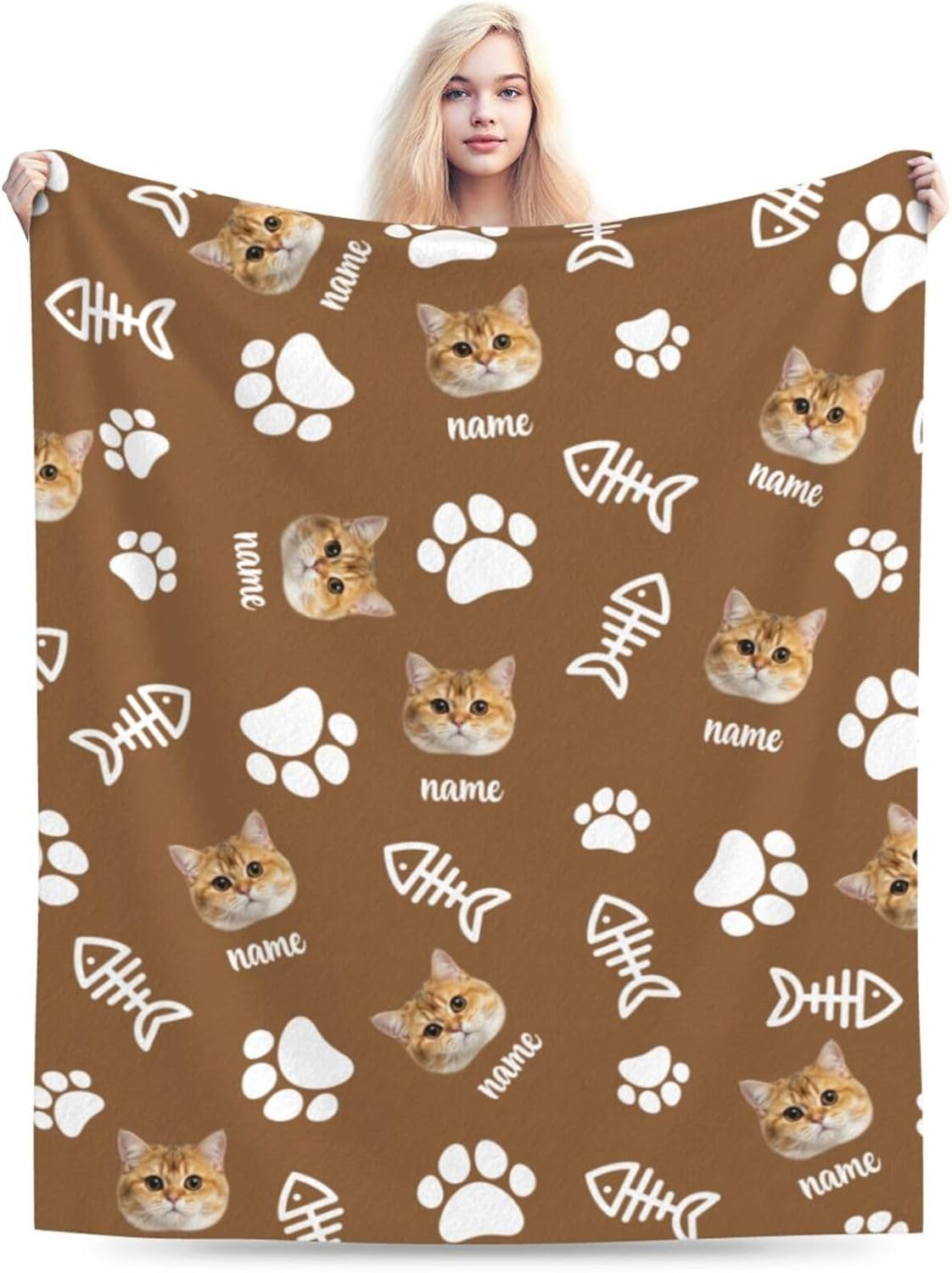 Personalized Cat Face Blanket Throws with Photos, Custom Pet Face Blanket, Cat Gifts for Pet Lovers, Customized Puppy Blanket for Adult Kid Birthday Christmas Fathers Mothers Valentines Gift - Image 7