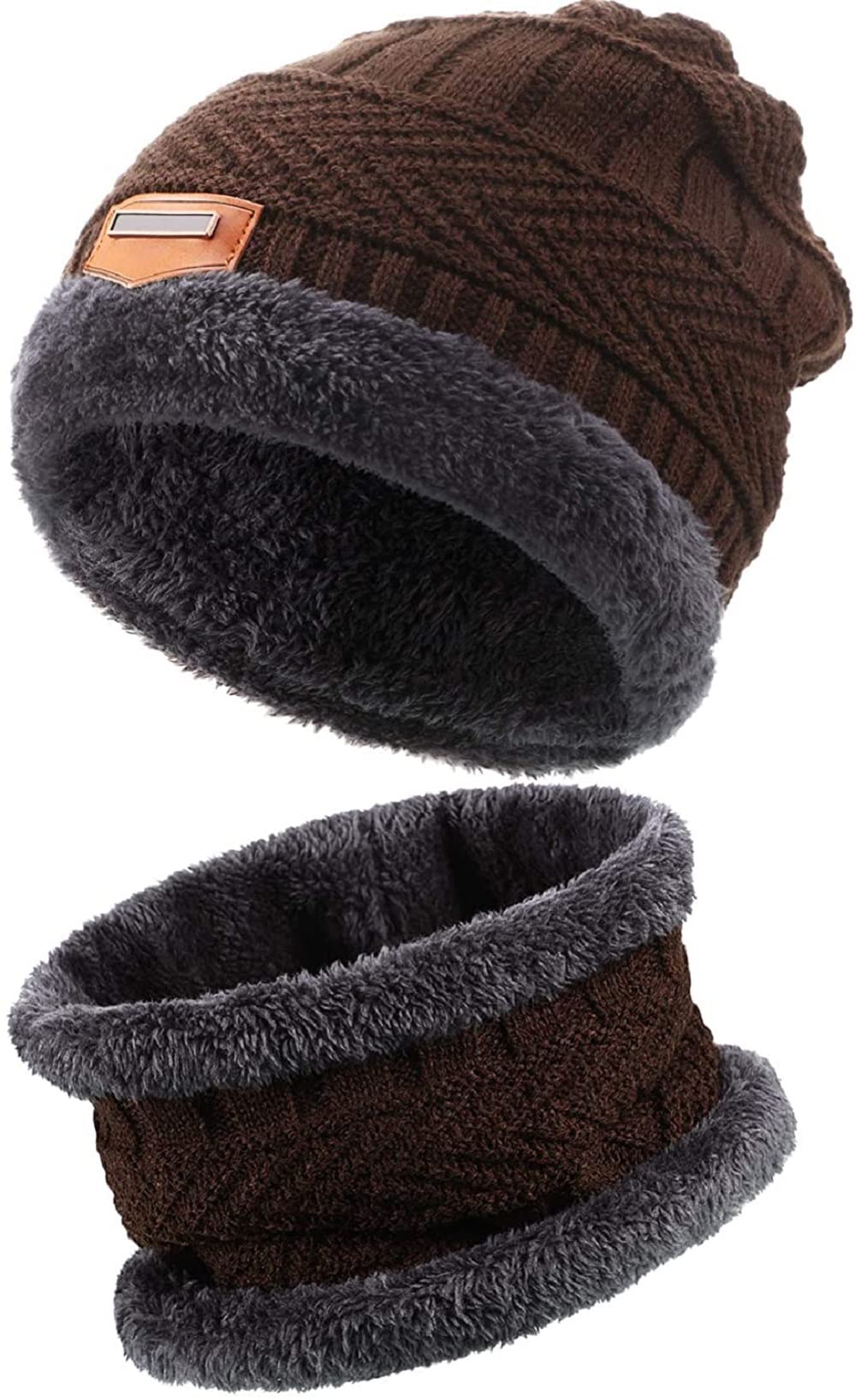EMPOISON Winter Woollen Beanie Cap Scarf Set, Warm Knit Hats Skull Cap Neck Warmer (Muffler) Combo with Inside Fur | Warm Hat | Hat Scarf Set | Winter Cap | Air Proof Cap | Woolen Cap | Ear Warmer-image-37