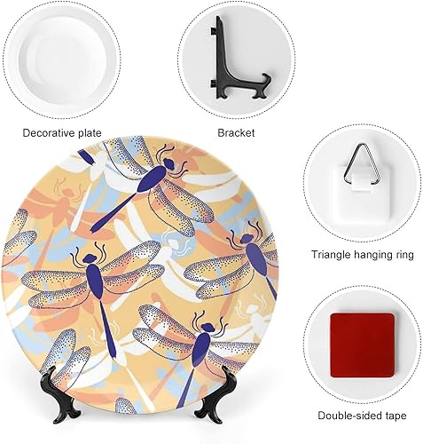 Miniatura 10 de Plato decorativo de 10 pulgadas, plato de cerámica de libélula, flores de nenúfares y libélulas, placa de exhibición de adorno de impresión