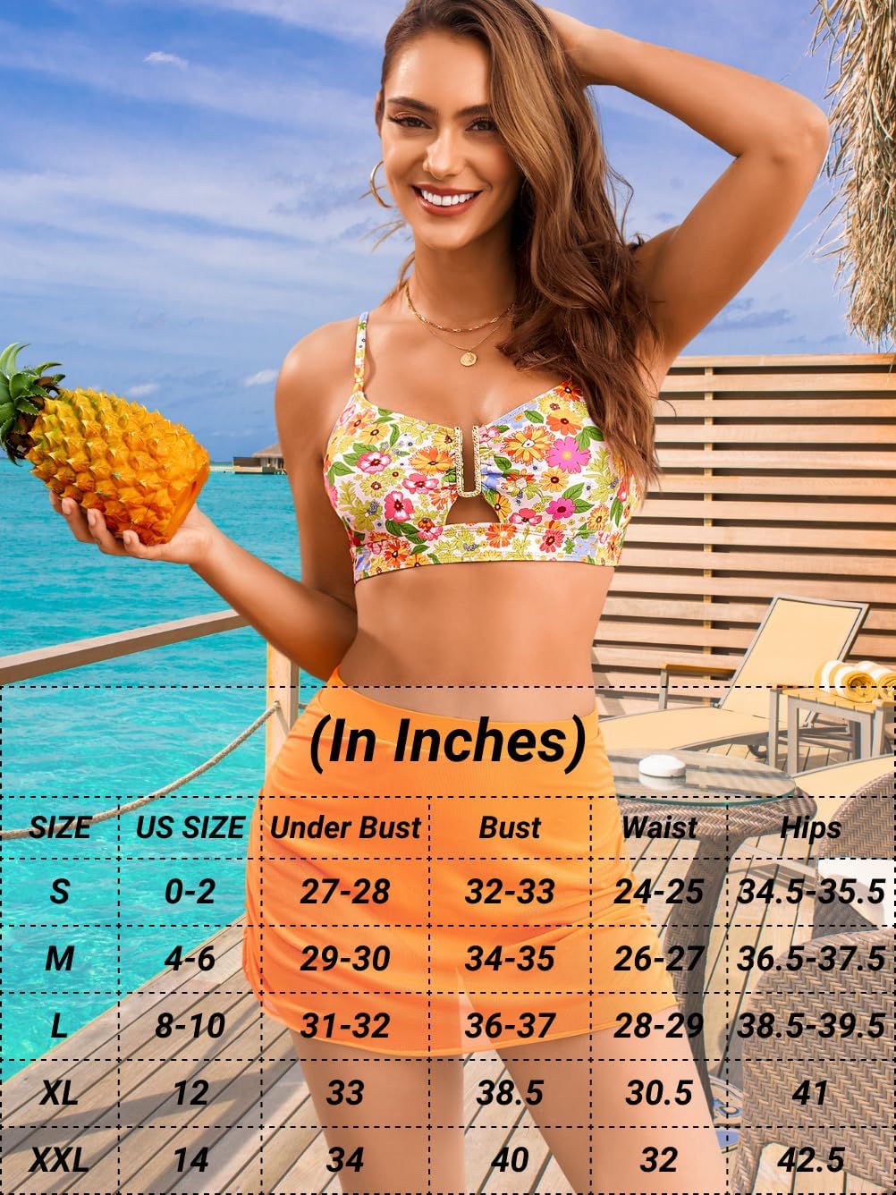 ShawGobow Floral Bikini with Skirt,High Waisted Skirted Swimsuits for Women,2 Piece Modest Bathing Suit Beach Set