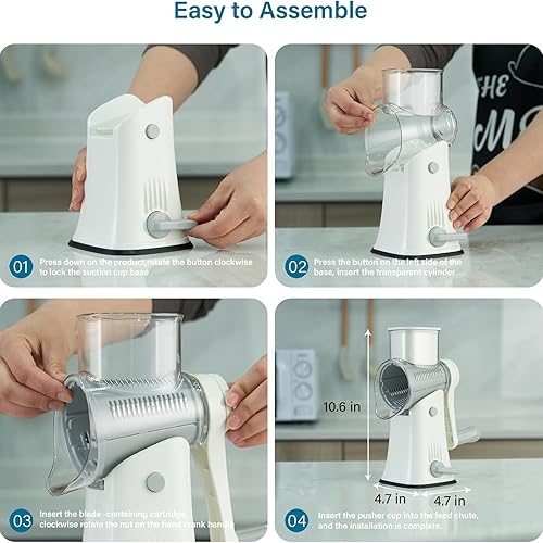 Miniatura 4 de Rallador De Queso Giratorio Manual, Cortador De Verduras Giratorio Con 5 Cuchillas, Base Antideslizante Con Ventosa Y Estructura Desmontable Para Un