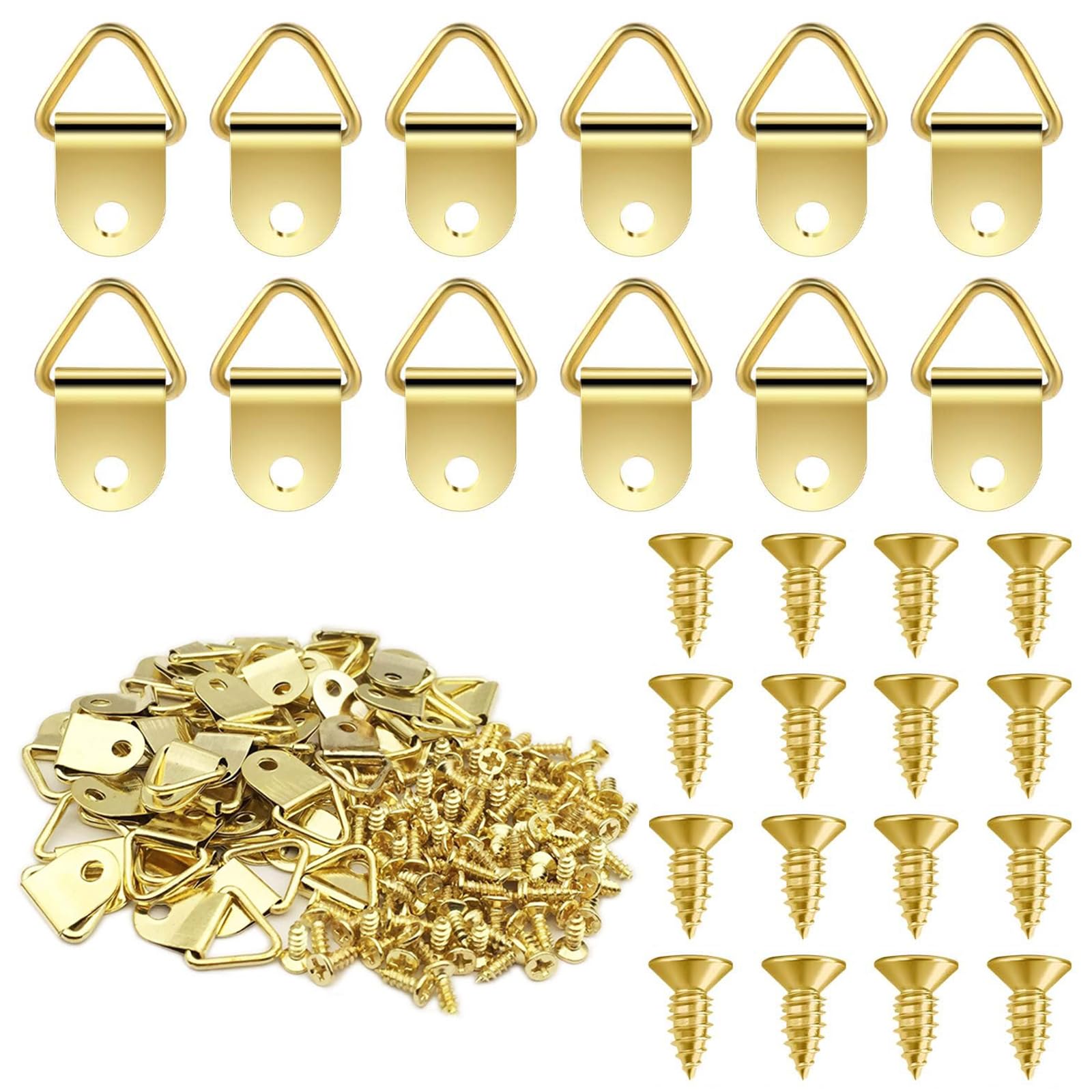 Lot De 50 Crochets Triangulaires Dorés Avec Vis - Pour Accrocher Cadres Photos, Miroirs, Petits Tableaux - 10