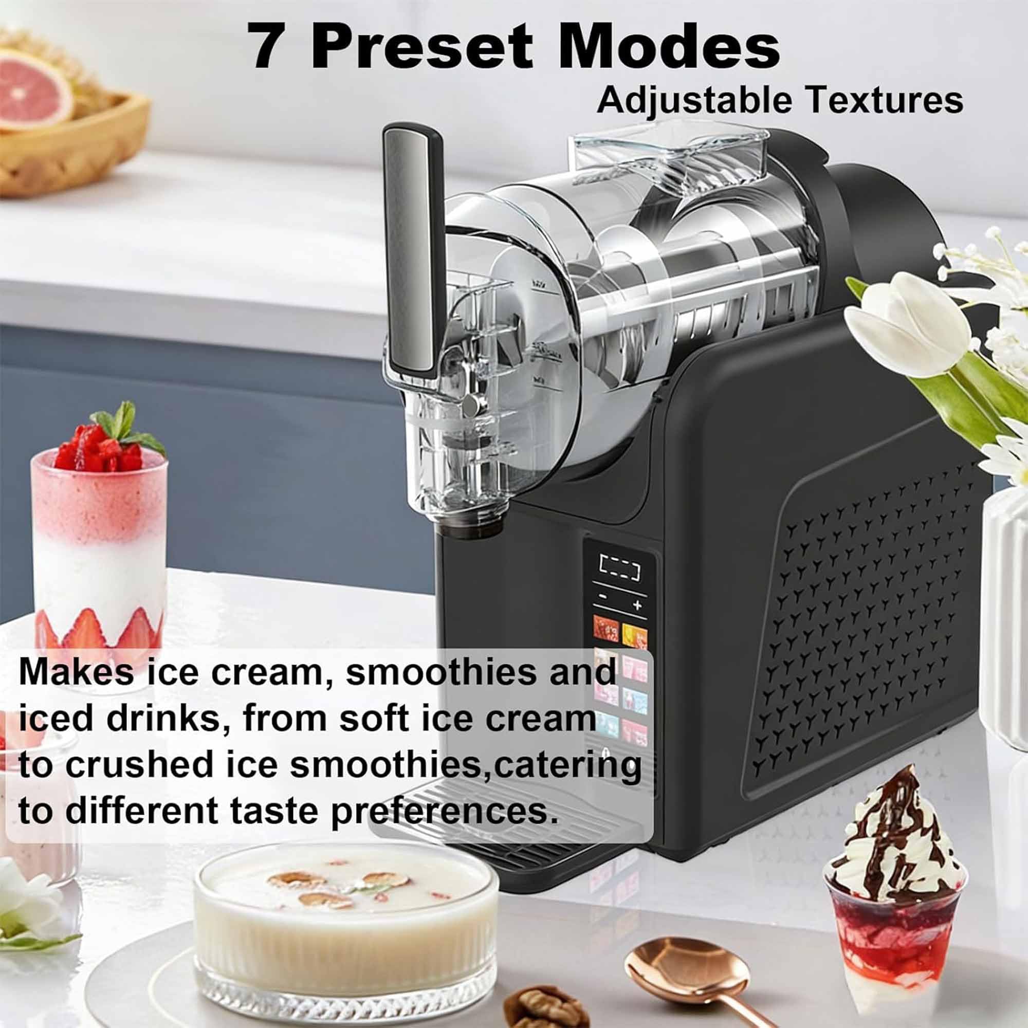 Máquina De Bebidas Congeladas De 185w, Máquina De Granizados De 2l, Diseño Autolimpiante Y Desmontable, 7 Modos Preestablecidos, Para Casa/café black