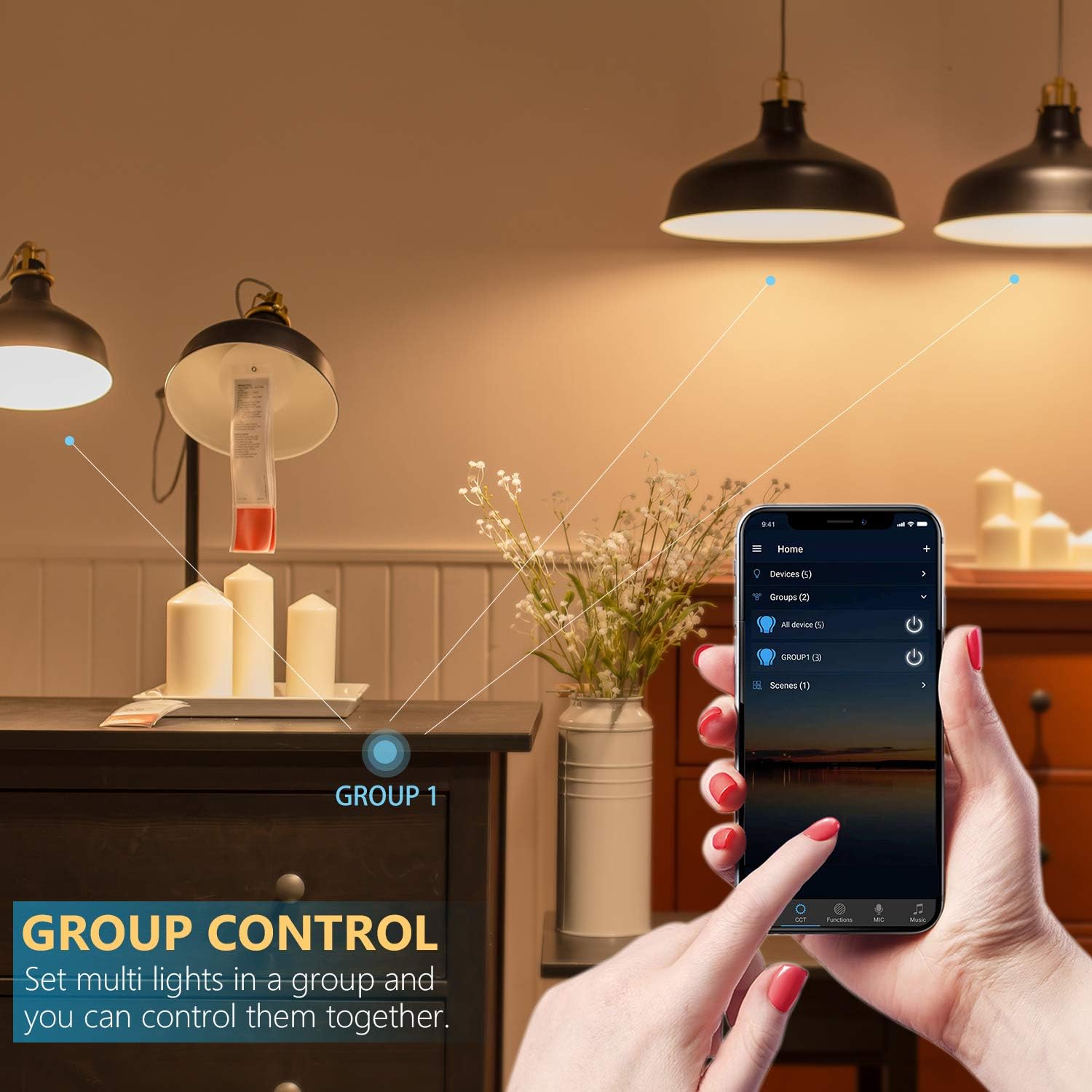 BERENNIS Smart WiFi Light Bulbs, Color Changing LED Lights, Work with Alexa Echo, Google Home, Siri and IFTTT, No Hub Required, A19 RGBCW (60w Equivalent) 4 Pack