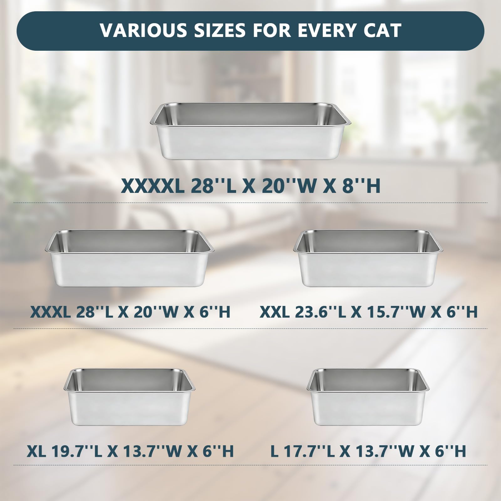 Homegroove Edelstahl Katzenklo, 2er Set, 50x35x15 cm