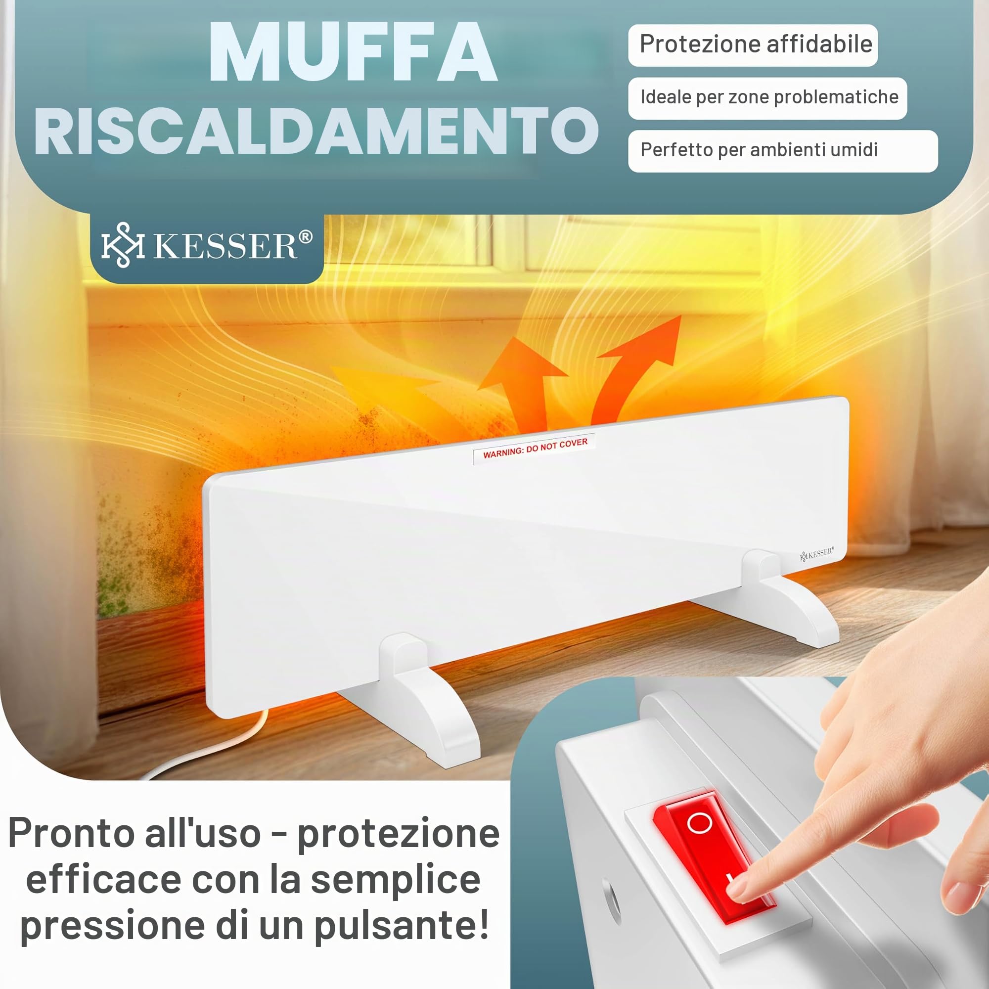 Kesser Muffa - Riscaldamento a infrarossi - Antimuffa Riscaldamento a parete da 50 W Riscaldamento a parete e vasca da bagno Senza muffa Alternativa a spray e vernici antimuffa - Risparmio energetico