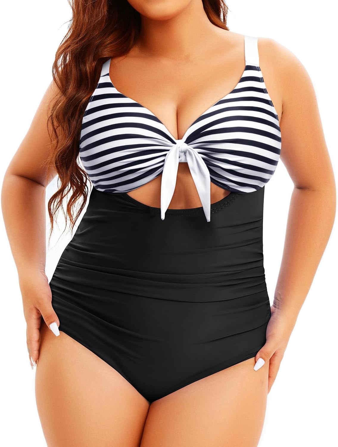 Aqua Eve Plus Size One Piece Swimsuit for Women Tummy Control Bathing Suit Cutout Swimwear - Image 2