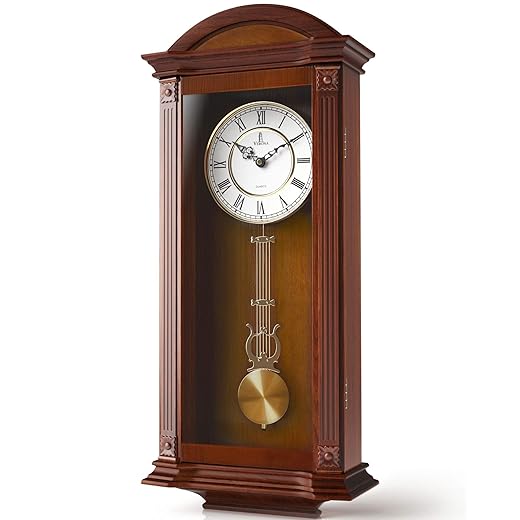 Pendulum Wall Clock Battery Operated Large, Wooden Hanging Grandfather Wall Clock with Pendulum, 27